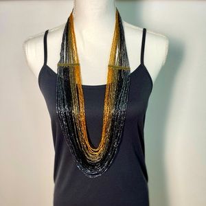 Long Multi Strand Eclectic Beaded Statement Necklace Layered Layering